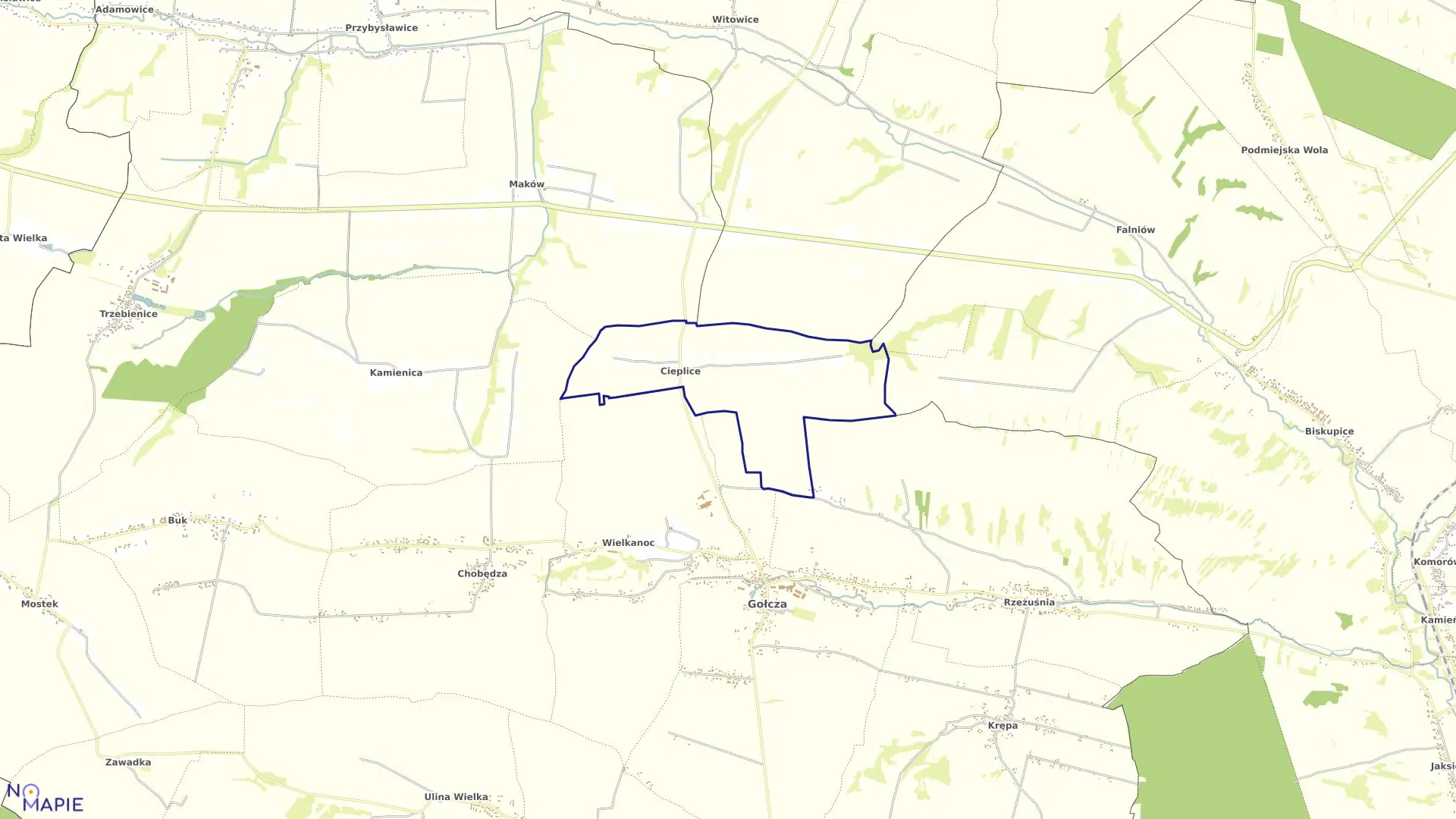 Mapa obrębu CIEPLICE w gminie Gołcza