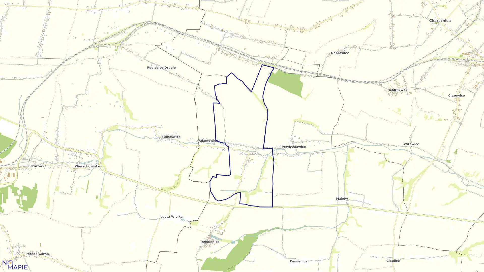 Mapa obrębu SZRENIAWA w gminie Gołcza